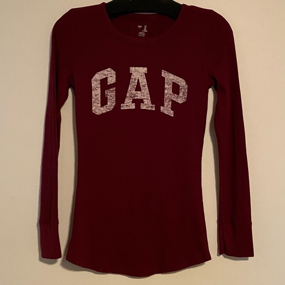 Gap Factory Thermal Gap Logo Long Sleeve T-Shirt Ruby Wine Size Small Red Maroon - Picture 2 of 9